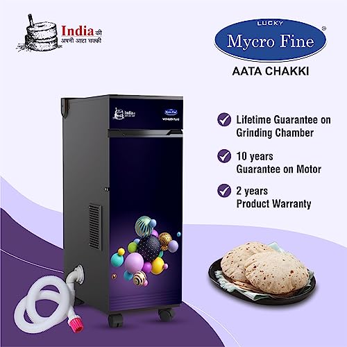 Image of LUCKY MYCROFINE Stainless Steel Wonder Plus 3Dballs with inbuilt Vacuum Aata Chakki Flour Mill 8 Kg Fully Automatic with SS Rotter Cutter for Grinding Various Types of Grains,Black