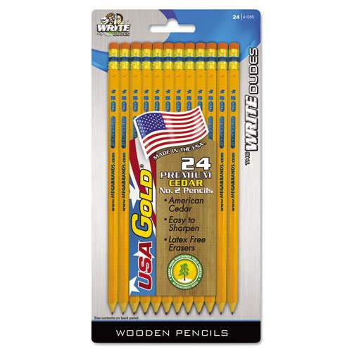 Write Dudes USA Gold Series #2 Pencils, Cedar, Yellow, 24/Pk