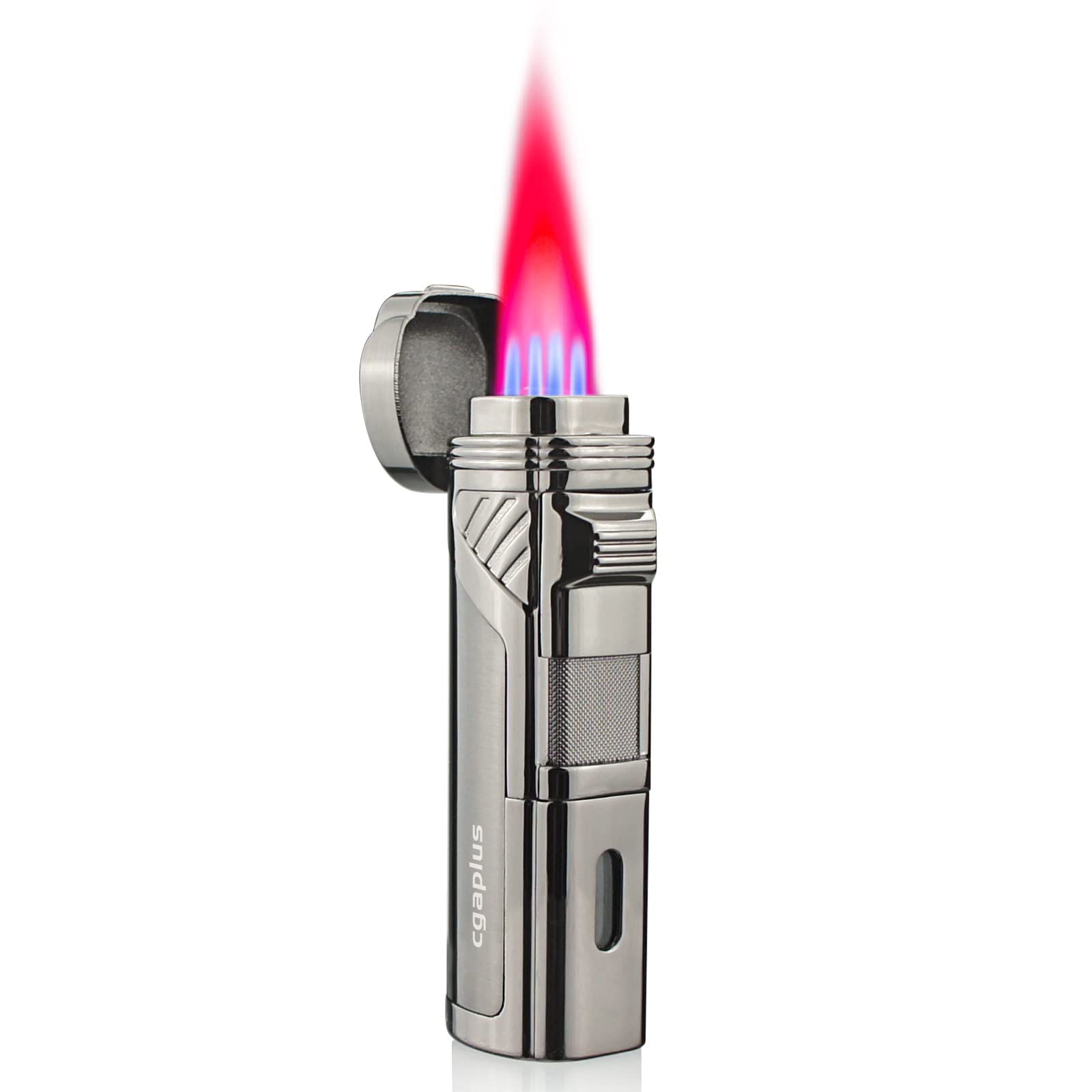4 Jet Flame Cigar Torch Lighters with Punch Butane Refillable Cigar Lighter for Men Without Gas(Grey)
