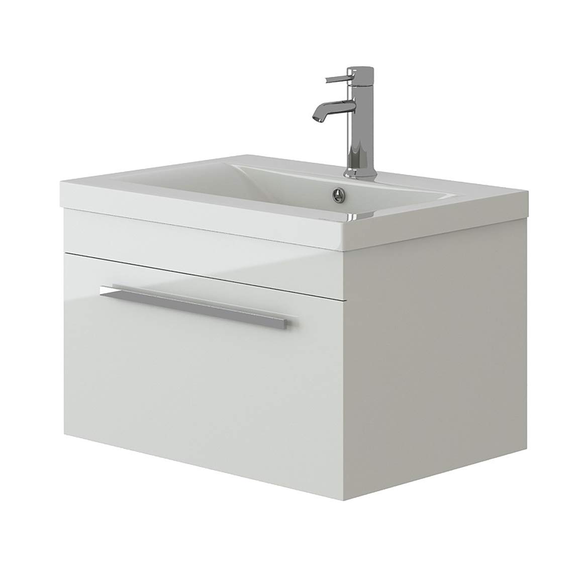 VeeBath Venus 600 Wall Hung Vanity Unit, Mid Edge Wash Basin Bathroom Sink, Soft Close Door, Cloakroom Wall Mounted Storage Cabinet- White (Flat Pack)
