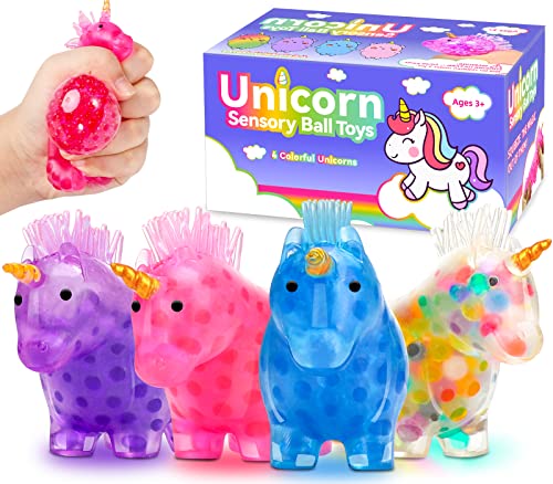 Uzeqe Unicorn Stress Balls Set for Kids Anxiety Relief Sensory Fidget Toys Filled with Christmas Party for Boys Girls Gift 4PCS