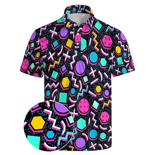 Xdceu Men’s Golf Polo Shirts Retro 80s Print Mens Polo Shirts 90s Funny Polo Shirts Quick-Dry Moisture Wicking Golf Shirts