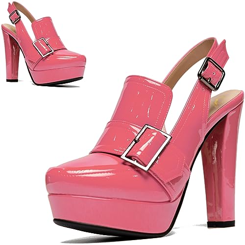 Image of SHODENSE Women Vintage Platform Chunky High Heels Pumps Shoes Round Closed Toe Platform Loafers Ankle Strap Block Heel Slingback Summer Sandals Backless Buckle Loafer Ladies Chic Sexy Party 4-11 M US