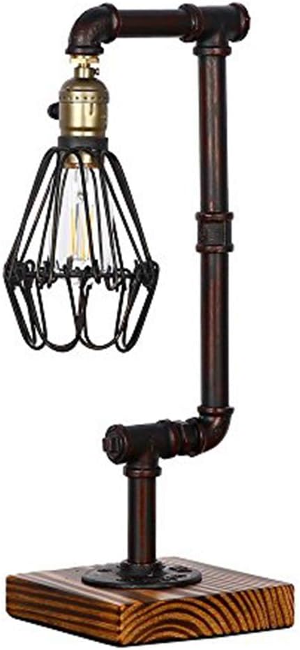 INJUICY Vintage Table Lamp, Wooden & Water Pipe Desk Accent Light Base for Bedside, Bedroom Living, Dining Room, Cafe Bar