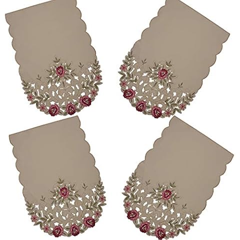 GiftsScotland.com Pack of 4 Cream Pink Green Embroidered Floral Cutwork Scalloped Edge Chair Back Covers Antimacassar 186 Cover