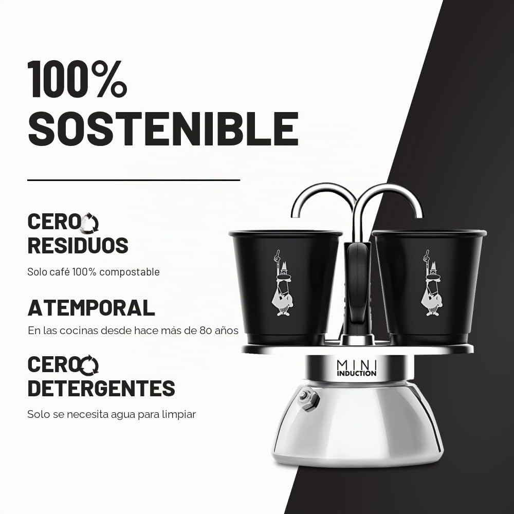 Bialetti Mini Express Induction, cafetera de inducción, 2 tazas (100 ml), apta para todo tipo de fuegos, negra