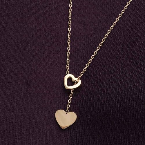 Image of PALMONAS 18k Gold Plated Two Heart Gold Lariat Necklace for Women - Gift for Girls & Women | Waterproof & Anti-Tarnish Necklace
