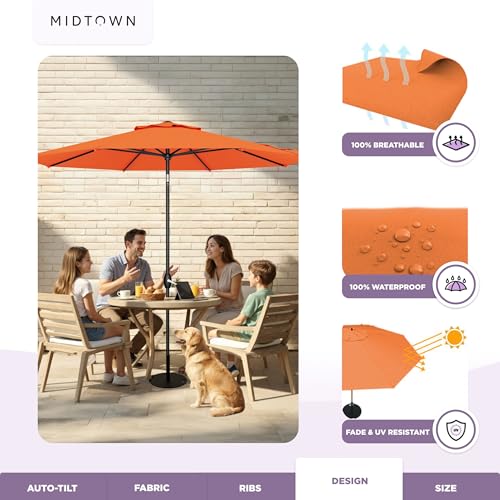 Image of Midtown Umbrellas 10-Year-No-Fade - 8 Ft - UV Proof Bright Orange Polyester Fabric - Umbrella Outdoor Patio, Auto-Tilt Aluminum Frame Patio Umbrella for Garden, Pool & Deck - Black Pole