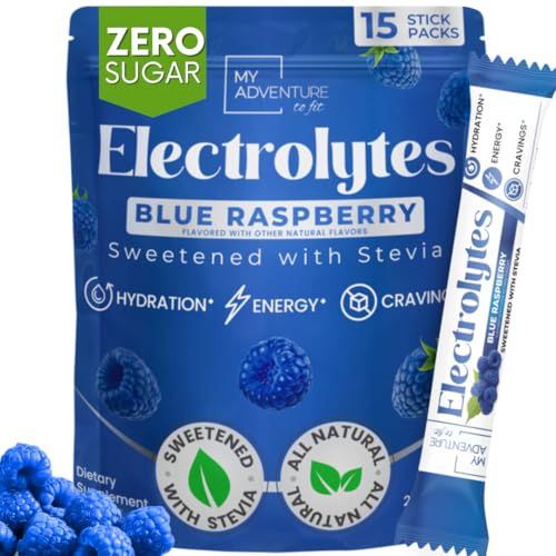 Zero Sugar - Blue Raspberry Electrolytes Powder - Refreshing Hydration - Caffeine Free Energy - All Natural Ingredients - Vegan Keto and Paleo - Sugar Free Electrolyte Powder Drink Mix - 15 count