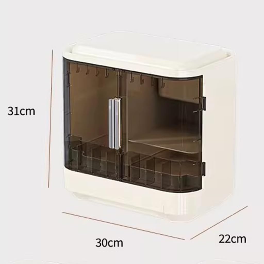 Elegante Caja de Almacenamiento de Maquillaje a Prueba de Polvo, Estuche exhibidor de cosméticos con Tapa Transparente, Organizador de Cuidado de la Piel para la encimera del baño (Crema 1)