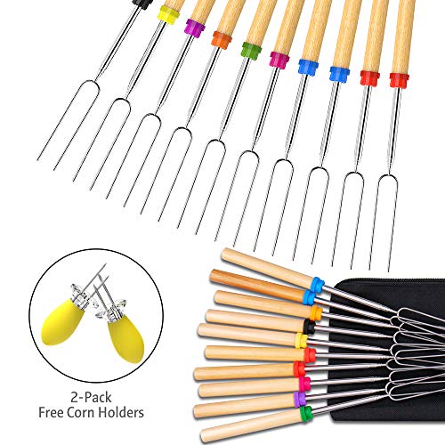 Ezire Roasting Sticks, Marshmallow Roasting Sticks, Set of 10 Barbeque BBQ Skewers, 32-inch