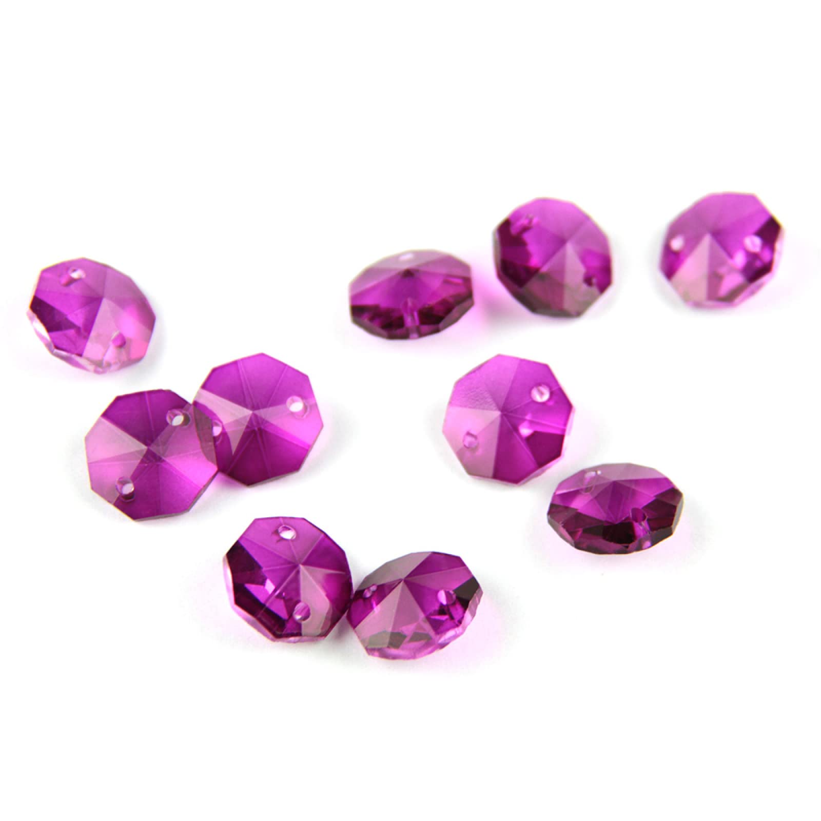 Colores normales, 14 mm, 1000 unidades/2000 cuentas de cristal octágono, 1 agujero/2 agujeros, accesorios de bricolaje para colgantes de prisma suelto, fucsia, 2 agujeros-1000 piezas