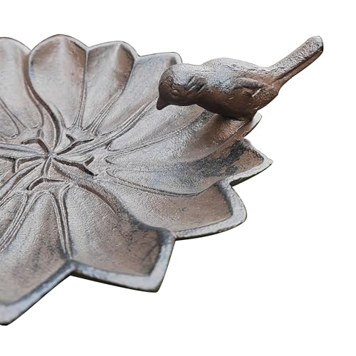 Relaxdays Vogeltränke, HxBxT: 93 x 19,5 x 17 cm, Gusseisen, stehend, Futter- & Wasserschale für Vögel, Blütenform, braun
