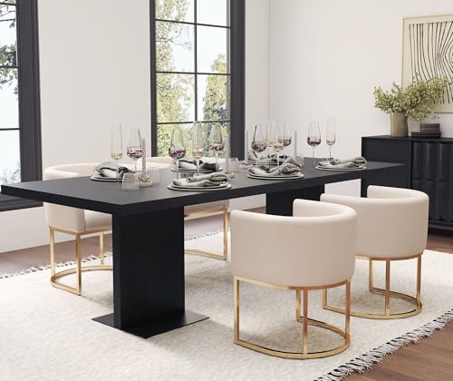 Image of HNY Mid Century Modern Upholstered Barrel Dining Chair with Arms, Linen Kitchen & Dining Room Chair for Dining Room Living Room with Gold Metal Frame, Cream