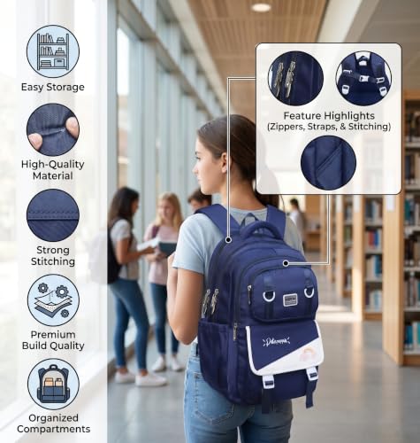 Image of ADSON kawaii Girls Travel School Bag|Backpack Of Large Capacity Aesthetic Stylish Girls Korean Laptop Bag Rucksack for School |College Bags Cute Bookbag for Teens Water Resistance 18 Inches