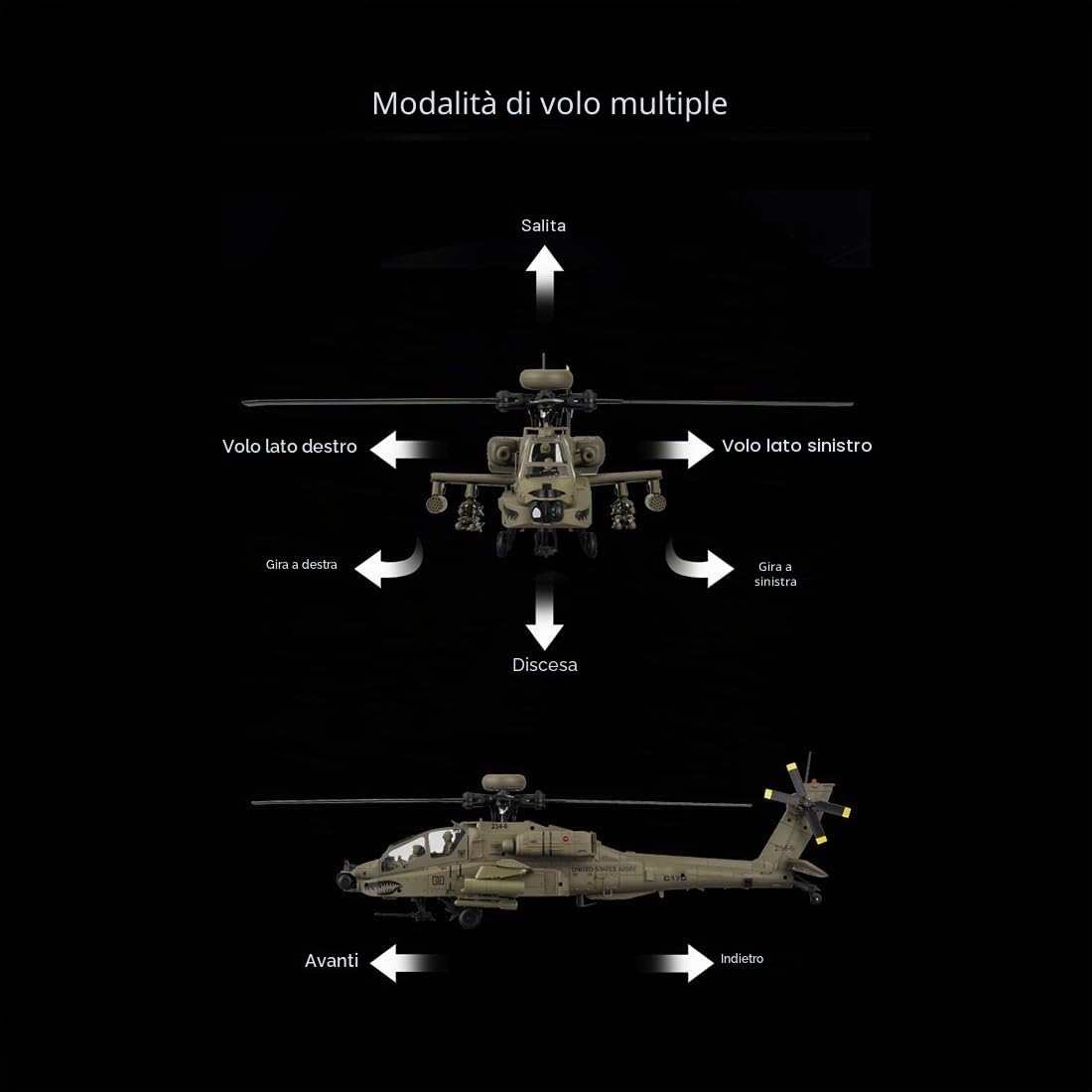 RC-ERA C170 AH-64D 1/48 Elicottero RC Flybarless, 6CH Aeromobile Radiocomandato con Potenza Brushless, Posizionamento in Sospensione con Flusso Ottico, Decollo e Atterraggio con un Tasto