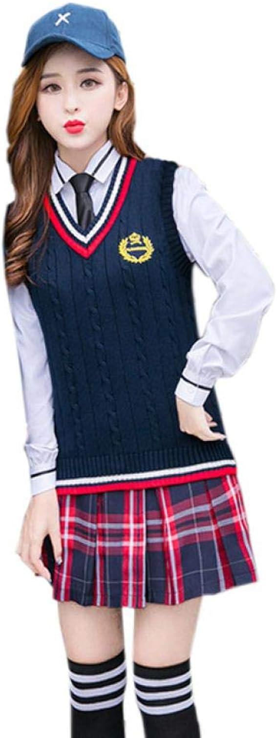 Amazon Co Jp Aculldo スクール 制服 Jk制服 4点セット 女子高生 男子高校生 コスプレ 高校生 学生服 シャツ カーディガン チェック柄スカート リボンネクタイ イギリス風 学園祭 文化祭 春秋冬用 レディース ブルー Xxxl ホビー