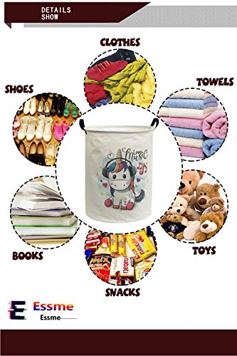 ESSME Large Storage Bin,Canvas Fabric Storage Baskets with Handles,Collaspible Laundry Hamper for Household,Gift Baskets,Toy Organizer(Cartoon Unicorn) - Thumbnail 2