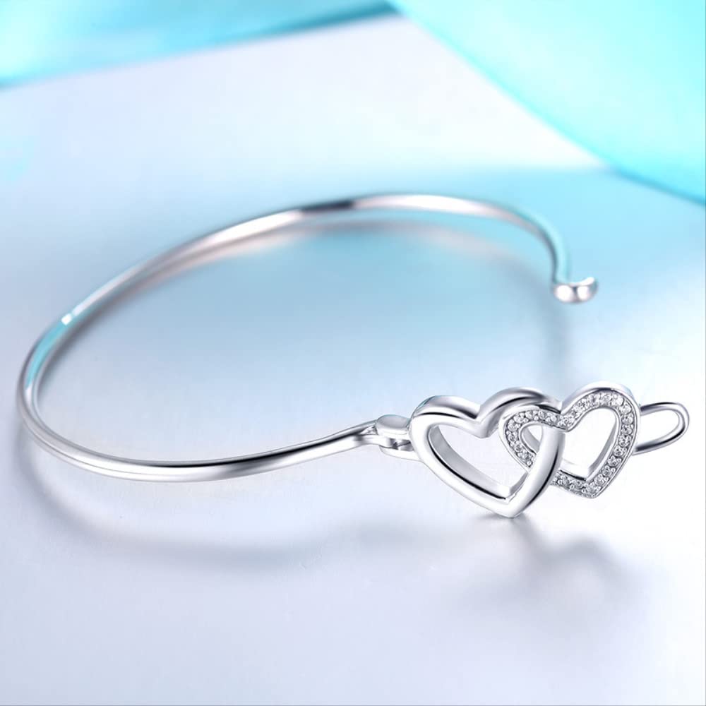 Pulsera y Brazalete con Dije en Forma de corazón de Cristal de tamaño Ajustable 925 para Mujer, joyería de Boda