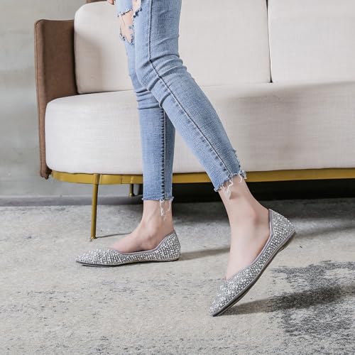 HIPPOSEUS Women's Sparkly Rhinestone Ballet Flats Pointed Toe Flats Shoes Pearl Dress Wedding Flats4
