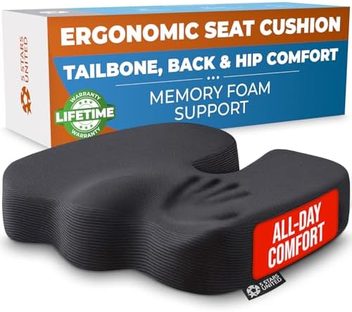 5 STAR UNITED Memory Foam Seat Cushion, ergonomic coccyx pad fo...