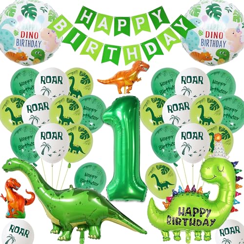 Ballon anniversaire dinosaure garçon 1er an vert kit