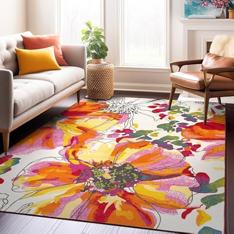 Rugshop Modern Bright Flowers Non-Slip (Non-Skid) Area Rug 5 X 7 (5' 3" X 7' 3") Multi Cover