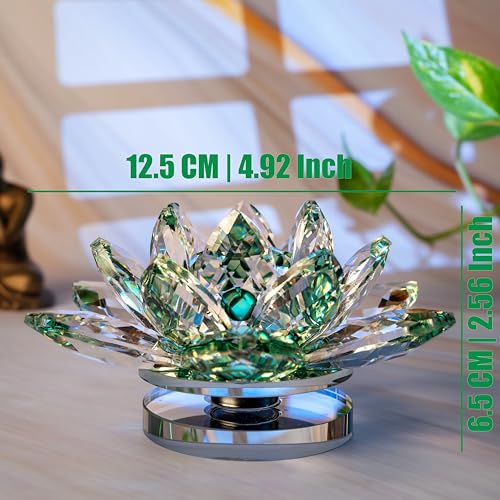 Image of FengShui Crystal Lotus Flower Showpiece & Paper Weight | Vastu Decor for Home & Office | Desk Decoration | Feng Shui Items for Good Luck, Wealth & Gifting | Green (Large-12.5 x 6.5 CM)
