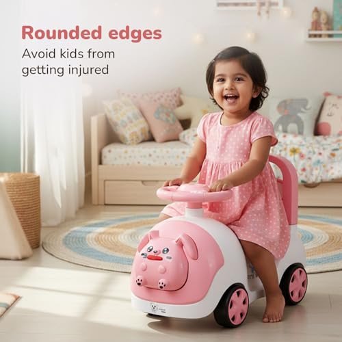 Image of Lifelong Bunny Manual Push Ride-On Toy Car with Back Support for Boys & Girls 1-4 Yrs, Distraction-Free, Non-Musical, Easy Installation, 50kg Capacity, Steering Wheel, Storage (LLCBBR04)
