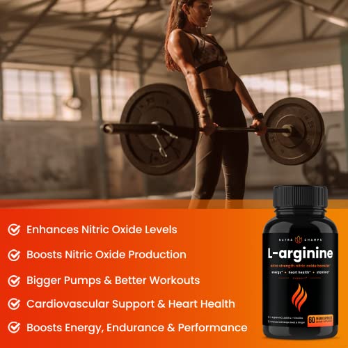 Premium L Arginine Supplement | 5-In-1 Nitric Oxide Supplement | L-Arginine Powder & L Citrulline Enhanced With Grape Seed & Ginger | Energy, Blood Flow, Heart Health & Stamina | 60 Vegan Capsules #TOP2