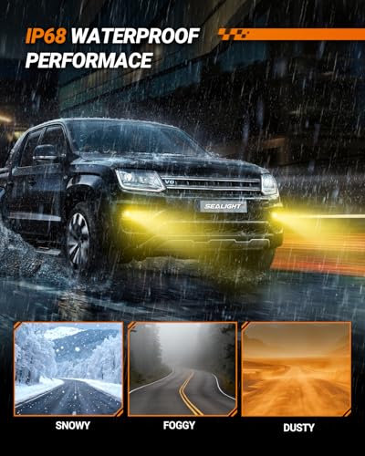 Image of SEALIGHT H11 LED Bulb Yellow, 18000 Lumen Upgrade,1000% Brightness H11 Yellow Fog Lights, 12000RPM Cooling Fan, 60000H Lifespan, IP68, Pack of 2