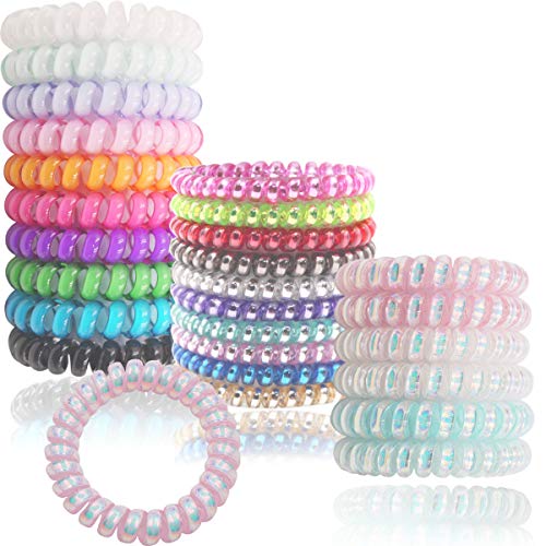 DeD 26 Pcs Spiral Hair Ties No Crease, Candy Colors Spiral Telephone Fluorescent Hair Ties Elastics Accessories for Women Girl