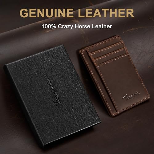 Travelambo 100% Genuine Leather Wallet for Men and Women, Slim Minimalist RFID Blocking Front Pocket Credit Card Holder with Gift Box2