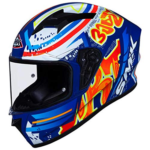 Image of SMK Helmets - Stellar - Graffiti - Blue Red Orange - Pinlock Anti Fog Lens Fitted Single Clear Visor Full Face Helmet - GL537 (Medium - 570 MM)