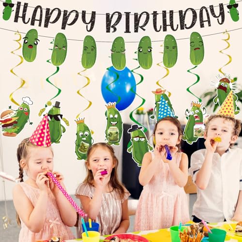 Image of Pickle Birthday Party Decorations - 10PCS Funny Pickle Party Decorations Happy Birthday Banner Hanging Swirls Cartoon Cucumber Dill Party Decor Fruit Vegetable Theme Party Supplies
