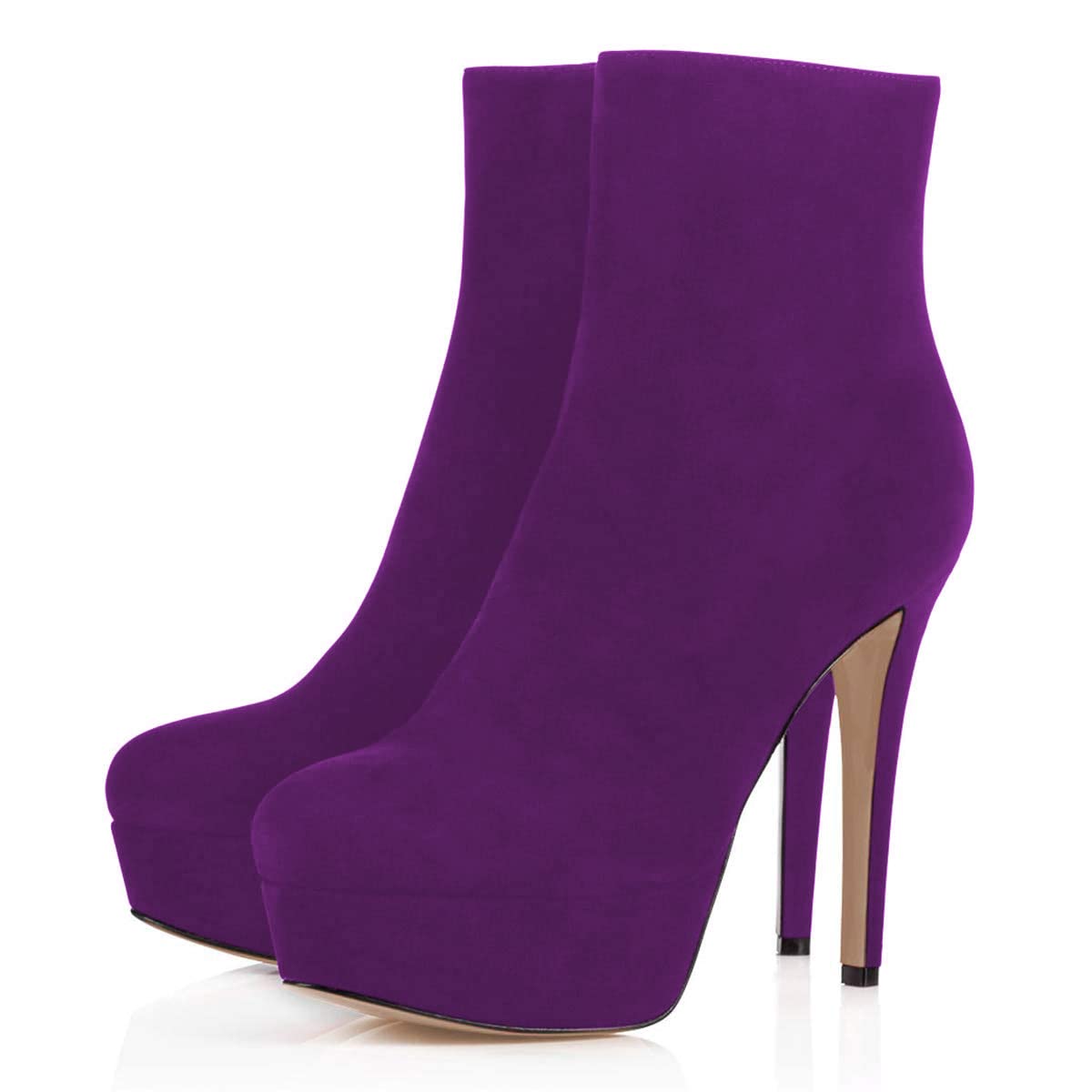 YDN Women Stiletto High Heel Platform Booties Round Toe Side Zipper Ankle Boots Fashion Winter Office Evening Dress