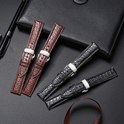 Image of Moran Genuine Leather Band Alligator and Cowhide Replacement Deployment Buckle Watch strap18mm to 24mm Crocodile Leather Strap for Men's and Women's