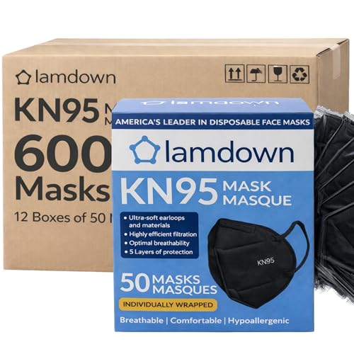 Image of (600-Pack) KN95 Face Masks, Individually Wrapped, Premium Disposable Dust Mask, Black