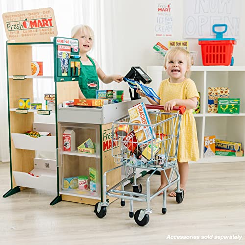 Melissa & Doug Freestanding Wooden Fresh Mart Grocery Store - Supermarket Pretend Play - FSC-Certified Materials & Fridge Groceries Play Food CartonsToy Groceries