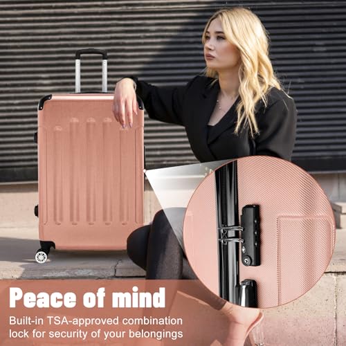 3Piece Set Portable ABS Trolley Case 20" / 24" / 28" Rose Gold, Expandable Luggage with Spinner Wheels, Luggage Sets Travel Trolley Lightweight Suitcase3