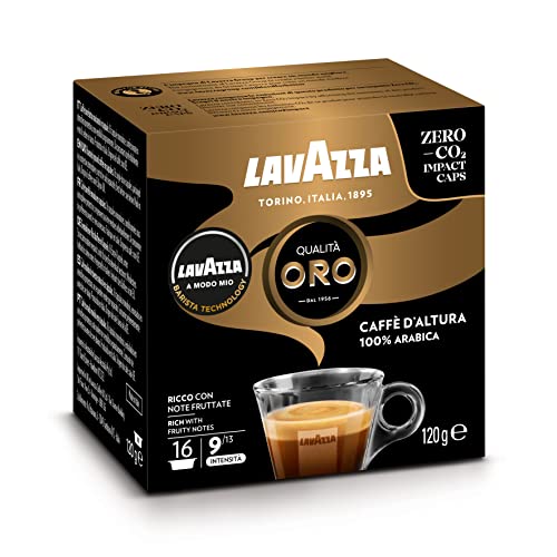 Lavazza, Capsule A Modo Mio Qualità Oro – Café de Altura, Cápsulas de café, con notas de frutas y flores, 100% arábica, intensidad 9, Tueste medio, sabor corporal y aromático, 16 paquetes x 16