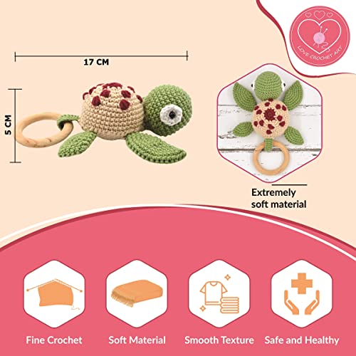 Image of Love Crochet Art Animal Shape Crochet Rattle Cum Soft Toy for Infant, Kids & Babies, Early Age Gift Toys (Turtle - Green)