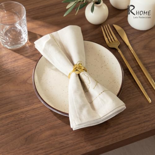 Image of R home Set of 6 Leaf Luxe 45x45 cm Premium Embroidered Cotton Table Napkins | Reusable Soft Washable Cloth Dinner Napkins | Dining & Kitchen Table Linen