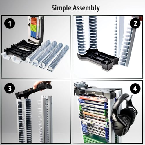 Image of ADZ Universal Game Holder - 23 Game Storage Tower Rack for PS2 PS3 PS4 PS5 PSP Xbox 360 Xbox One Series X Wii Switch Games DVD and Blu-Ray Disks. Includes 2 Controller Mounts (Black) | Game Storage For PS2 PS3 PS4 PS5 PSP Xbox 360 Xbox One Series X Wii Switch, DVD and Blu-Ray Disks, Incl 2 Controller Mounts
