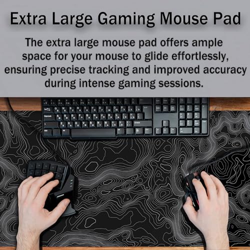 Image of Saco XXL Gaming Mouse Pad for PC - Large Desk Mat 900x400x3mm, Extended Non-Slip Rubber Base, Waterproof Surface, Topographics Design, Big Keyboard Mouse Pad for Office & Home Setup