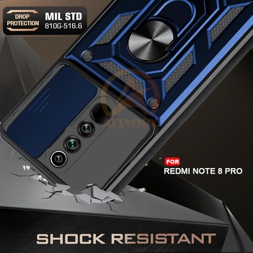Image of Armor Bumper Back Cover Case for Redmi Note 8 Pro Rotating Camera Cover, Ring Holder & Kickstand | Heavy Duty & 360 Degree Protection Redmi Note 8 Pro Back Cover (Blue)