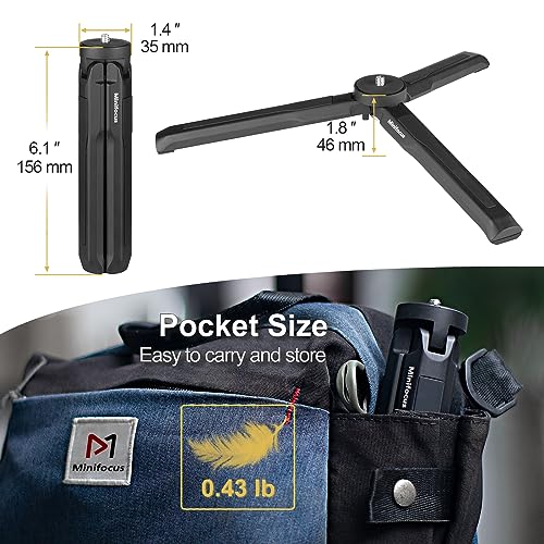 MINIFOCUS Aluminum Mini Tripod, Tabletop Handheld Tripod with 1/4\'\' and 3/8\'\' Screw, Portable Mini Travel Tripod Stand, Phone Tripod for Gimbal Stabilizer DSLR Camera and Monopod Black