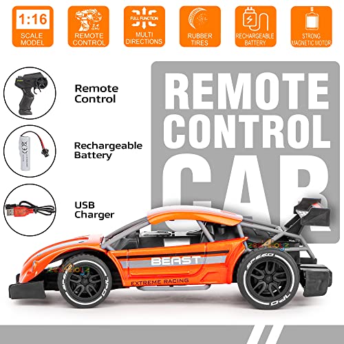 Image of Zest 4 Toyz RC Car, Orange, High Speed, 2.4Ghz, 4Channel, USB Rechargeable, Alloy Body, Realistic Drift, Gift for Boys & Girls (36+ Months), Small, Unisex