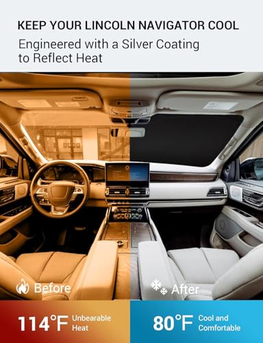 Image of Proadsy 2026 Upgrade Front Windshield Sun Shade Foldable Sunshade Protector Custom Fit 2018-2024 Lincoln Navigator Accessories