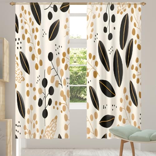 JXDXHCW Sheer Curtains 78 Inch Length 2 Panels Set, Window Drapes with Rod Pocket Beige Branches Leaves Curtains for Living Room Bedroom
